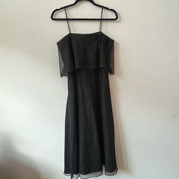 Samuel Blue Women's Black Polka Dots Allover Print Sleeveless Midi Dress Size 10 - Picture 1 of 14